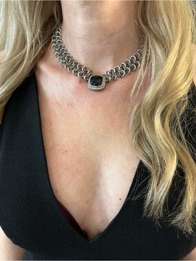 Retired David Yurman Onyx & Diamond Albion Pendant Atlas Chain Necklace